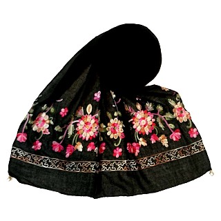 Designer hand work flower hijab- Black